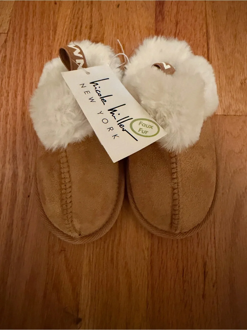 Nicole Miller Kids Tan Faux-Fur Lined Slippers
